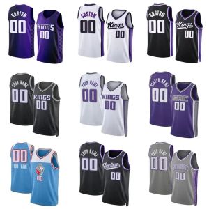 Sacramento''Kings''custom baskettröja de''aaron Fox Domantas Sabonis Keegan Murray Harrison Barnes Black White Red Blue 2023-24 City Je