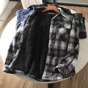 Men's Casual Shirts Mens Fleece Linend Warm Plaid Shirt Jacket Long Sleeve Flannel Checked Men Western Cowboy Button Up Chemise