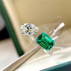 Simple Fashion Jewelry Wedding Rings Sterling Sier Water Drop Emerald CZ Diamond Gemstones Party Eternity Women Open