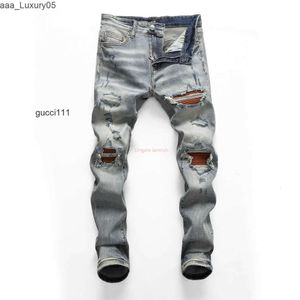 ブランドAmari Amirl Amirlies Am Amis Broken Imiri Amiiri Am Designer Clothing Mens ES Jeans Pants ES High Wear Street Fashion Brown Patch Jeans Blue Slim Fit P 0h7x