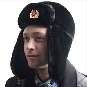 Cappelli da cacciatore WZCX Distintivo militare sovietico Cappello da pilota Trooper Pelliccia di coniglio finta Colbacco esterno Paraorecchie da uomo Berretti da neve 231219