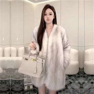 Women's Fur 2024 Young Slim Hair Environmental Coat For Winter Long Loose And Thickened Plush Imitation