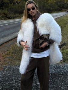 Frauen Pelz Weiß Chic 2023 Winter Solide Faux Mäntel Frauen Luxus Flauschigen Pelzigen Jacke Mantel Y2k Mädchen Koreanische Mode streetwears