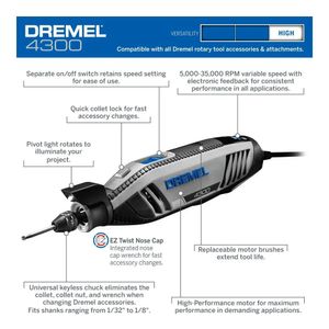 Разные товары Dremel 43005 40 Высокопроизводительный набор вращающихся инструментов со светодиодной подсветкой 5 насадок 40 принадлежностей Гравировальный, шлифовальный и полировальный станок Pe