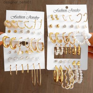 Stud 36 Pairs Vintage Gold Color Pearl Hoop Earrings Set for Women Girls Zircon Heart Circle Bead Earring Jewerly Tren AccessoriesC24319