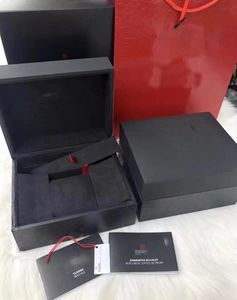 Designer Watch Boxes Black Cases Red Bag Packaging Lagring Display Falls Original Counter Watch Box With Logo Labor och Certificate Top Quality