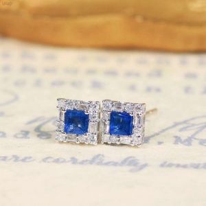 Xinfly Orecchini con diamanti in zaffiro autentico blu principessa da 0,6 ct, oro fino 18 carati, alla moda per ragazze