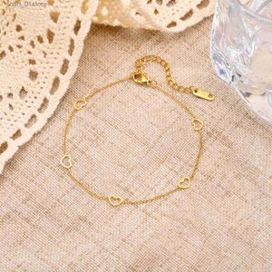 Anklets Tren Heart Charm Chains Anklet for Women Girls Gold Color Stainless Steel Solid Ankle Casual Holiday Beach Accessory JewelryL231219