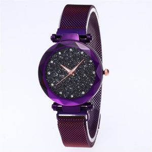 Diamond Starry Sky Dial Watch Beautiful Purple Quartz Womens Watch Ladies Watches Fashion Woman Casual Wristwatches3394