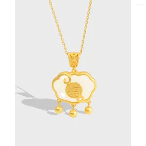 Pendant Necklaces A S925 Sterling Silver Longevity Lock Necklace Female Nationality An Jade Fu Zi Ruyi Pith Child