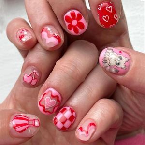 Falska naglar 24 st hjärta älskar falskt fyrkantigt huvud fransk valentins dag samling nagelpress på vattentäta faux naglar