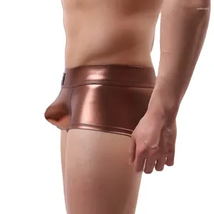 Unterhosen Herren Boxer Unterwäsche Männliche Höschen Sexy Low Waist U Convex Penis Männer Shorts Kunstleder Bühnenaufführung Boxershorts