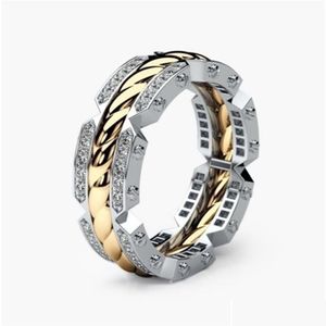 Bant halkaları Avrupa ve Amerikan moda erkekler modern iki ton elmas halka nişan düğün mücevher halkaları boyutu 6-13229k damla del dhj3f