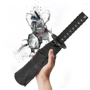 Umbrellas Ninja-like Manual Knife Sword Samurai Umbrella Short Handle Folding Black Anime Mini Katana For Women Men Paraguas