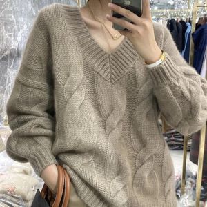 Women's Sweaters Pure Cashmere Sweater For Women Autumn /winter High-end Loose Soft Waxy European V-neck Thick Bottom Wool