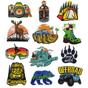 Camping Theme Iron on Patches Assorted Style Outdoors Embroidered Patch Motif Applique Decoration Sew on Patches for DIY Clothing Jacket Jeans Hats Backpacks