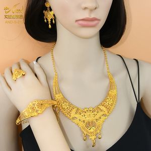 Bröllopsmycken sätter smycken Dubai Women s halsband afrikansk guldpläterad brudörhängen ringar set designer smycken accesories 231219