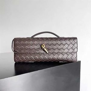 BottegVenetas Andiamo Long Clutch Bag Dinner Woven Genuine Leather 23 Handbag Old Money Style Simple and Versatile Texture