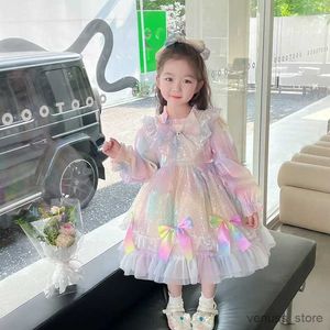 Mädchenkleider Mädchen Regenbogen Lolita Kleid Neues Herbstkleid Langarm Kleid Mädchen Langarm Prinzessin Kleid Ropa de Nia Mädchen Kleidung