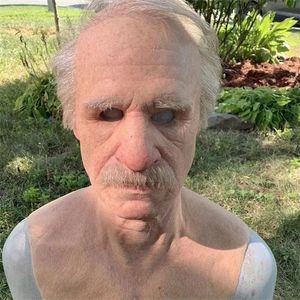 Masks Realistic Human Wrinkle Party Cosplay Scary Old Man Full Head Latex Mask for Halloween Festival 220629