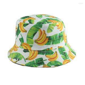 Berets Panamá Bucket Chapéu Homens Mulheres Verão Cap Pesca Banana Uva Morango Impressão Proteção Solar Hip Hop Gorros Fisherman290z