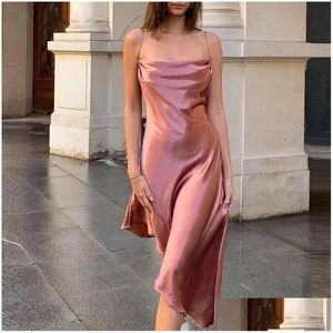 فساتين غير رسمية أساسية نسائية ص جانبية شوكة ناعمة النسيج Irregar Sling Dress Women Party Drop Drop Apparel ملابس OTFS0