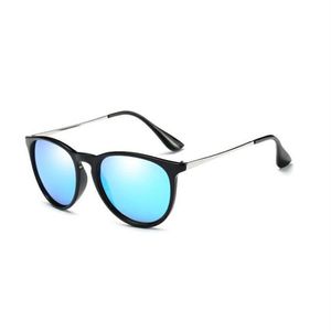 Klassiska runda solglasögon män kvinnor färgglada spegel nyanser kvinnans UV400 solglasögon silver svart ram med fall lådor topp q293u