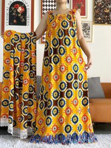 Roupas étnicas Mulheres Africanas Dashiki Vestido Kaftan Abaya Algodão Verão Sem Mangas Impressão Floral Solto Casual Robe com Lenço Grande