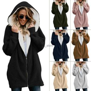 Suéteres femininos feminino solto lã moletom outono inverno adicionar veludo manga longa macio flurry cashmere zip up cardigan casacos com capuz LYY-907L231213