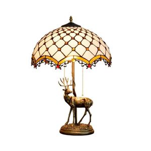 Candeeiros de mesa Art Deco E27 LED Tiffany Deer Resin Iron Glass Lamp LED Light Table Lamp Desk Lamp para BedroomTable247U