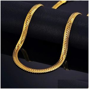 Ожерелья с подвесками Хип-хоп Золотая цепочка для мужчин Ожерелье в стиле хип-хоп 8 мм 14 К Желтый бордюр Длинные ожерелья Мужские украшения Colar Collier Drop Delive Dhquj