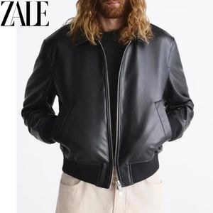 Jaquetas masculinas Zale 2023 jaqueta de outono vintage imitação de couro bombardeiro casaco motocicleta pu faux 231219