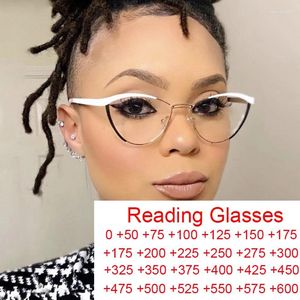 サングラスブラックホワイトキャットアイの処方フレームメガネ光学透明なファッション眼鏡アンチブルーライトメタルリーディング女性