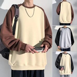 Men's Hoodies O Neck Sweatshirts Loose Top Contrast Color T-shirt Without Pockets Hoodless Mans Long Sleeved Pullover