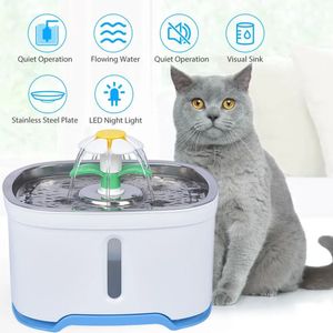 Ciotole per gatti Mangiatoie Fontana per animali domestici automatica in acciaio inossidabile con finestra di livello e avviso di carenza di luce a LED 231218