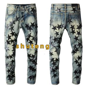 Herren denim jeans svart rippade byxor mode mager trasig stil cykel motorcykel rock väckelse jean 569