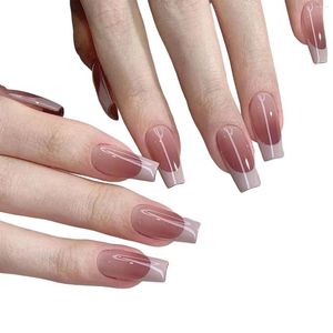 Unhas Falsas Rosa Francês Brilhante Blush Cor Gradiente Cobertura Completa Artificial Para Meninas E Mulheres Decoração