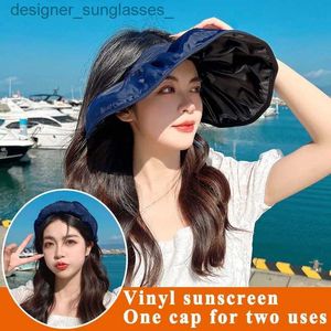 Viseiras Vazias Top Visor Chapéus Proteção UV Dupla Utilização Cabelo Hoop Chapéu de Sol para Mulheres Praia Ao Ar Livre Macio Dobrável Aba Larga Balde Cs SunhatL231219