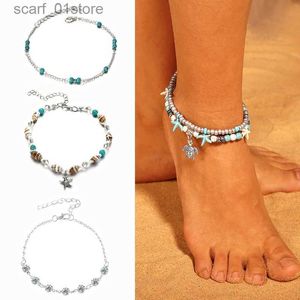 Anklets New Shell Beads Starfish Anklets for Women Beach Anklet Leg Bracelet Handmade Bohemian Foot Chain Jewelry Sandals GiftL231219