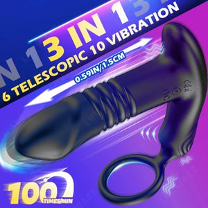 Vibrators Thrusting Anal Vibrator with Cock Ring Prostate Massager Plug Remote Control Butt Sex Toy for Men and Couple 231219
