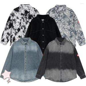 Men's Casual Shirts Cavempt Woman Man Jackets Jacquard Embroidered Gradient Color Vintage Washed Denim High Street Loose Coat