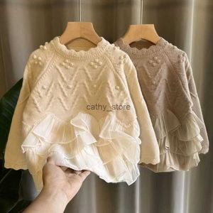 Pullover Girls Sweater Sweater Childrens Lace Stylerens Clothing Girls Baby Swice Knit Childrens Clothing Top Kids Sweaterl231215