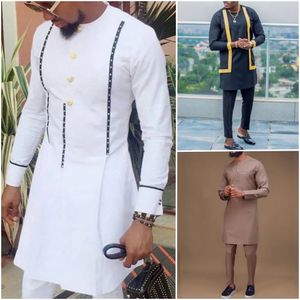 Ethnic Clothing Men Two Piece Outfit Set Solid Color Long Sleeved Shirt Button Decoration Men's Clothing Wedding Suits Groom Winter Fashion 231218