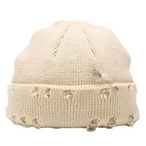 Winter Knit Distressed Docker Beanie With Pin Trawler Beanies Ripped Melon Hat Roll up Edge Skullcap for Men Women290A