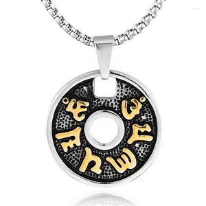 Pendant Necklaces Vintage Buddhism Mantra Stainless Steel Necklace Round Gothic Long Hip Hop Jewelry Valentines Day Gift