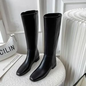 Joelho alto 256 inverno feminino couro genuíno de couro preto altos botas longas tendências femininas sapatos insera 231219