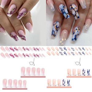 False Nails 24pcs T-shape Fake Square Head French Nail Waterproof Faux Fingernails