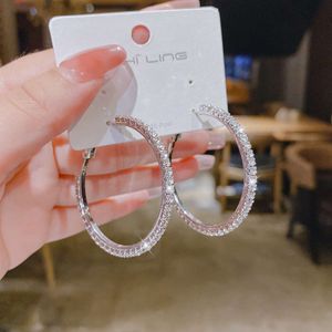 Wholesale Trendy Sterling Post Sliver Bling Large Diamond Hoop Earrings for Women