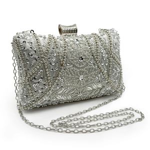 Kvällspåsar DG Peafowl Frame Women Formell Sliver Pärlagade plånböcker och handväskor Bruds paljetter Clutch Bag Cocktail Party Bag 231219