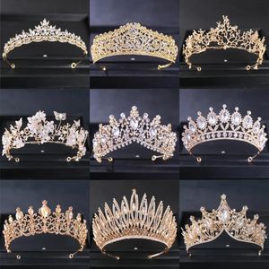 Łańcuchy Złoty kolor luksus kryształowe tiary ślubne i korony impreza PROM BRIDAL DIADEM Crown Tiara dla kobiet biżuteria na włosy 231219
